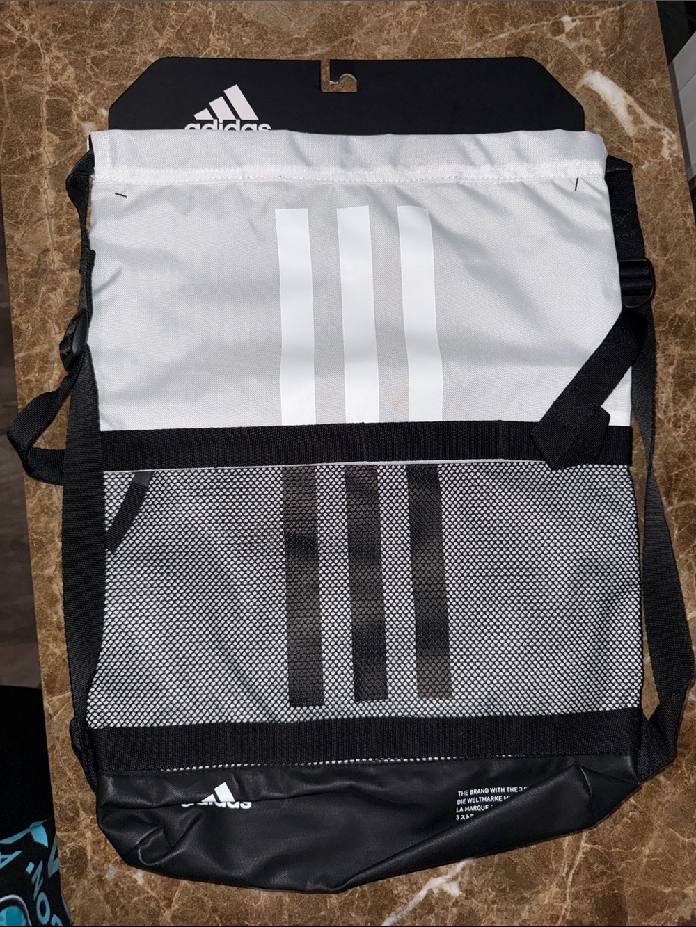 adidas White and Black Mesh Drawstring Backpack